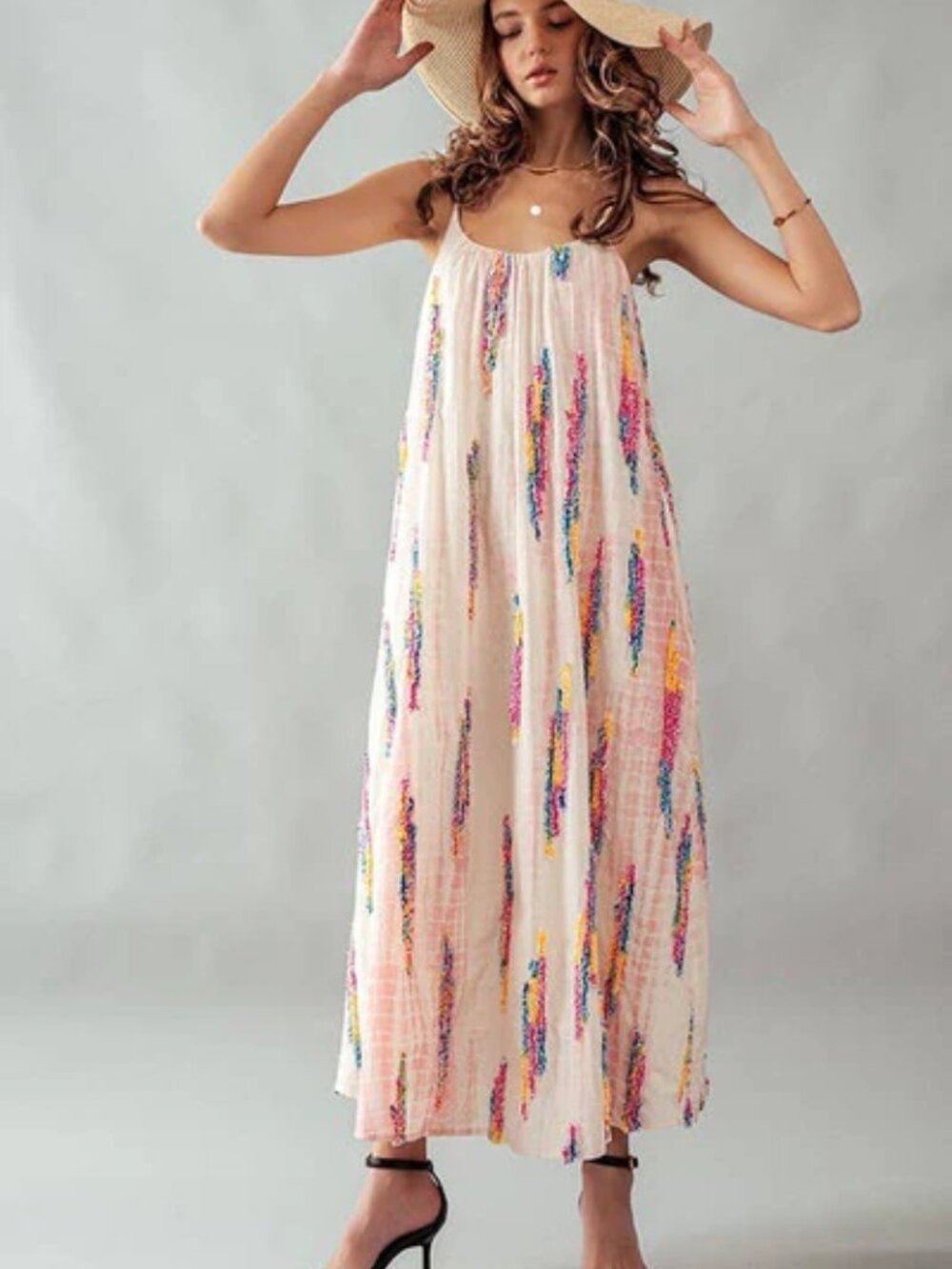 URBAN DAIZY Multicolor Tie-Dye Embroidered Cami Maxi Dress - Picture 13 of 16